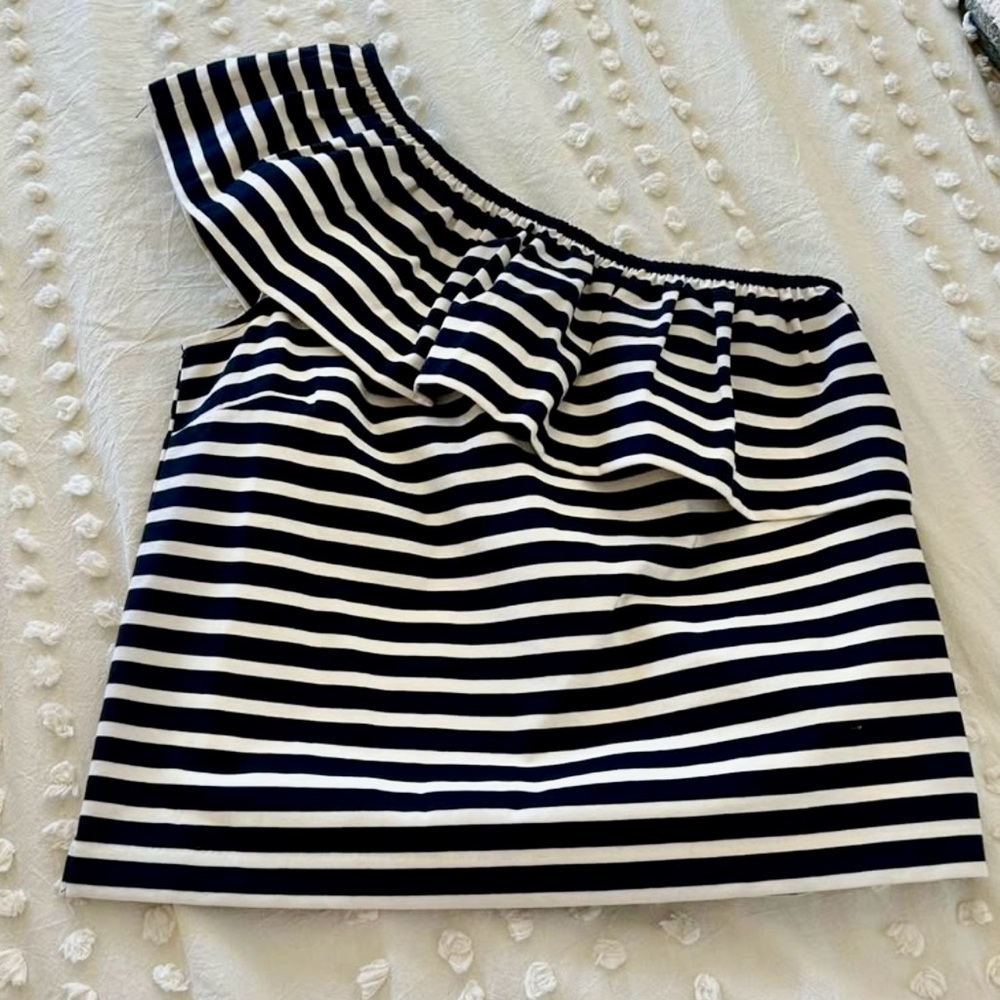 JCrew New with tags Striped one shoulder ruffle top size small